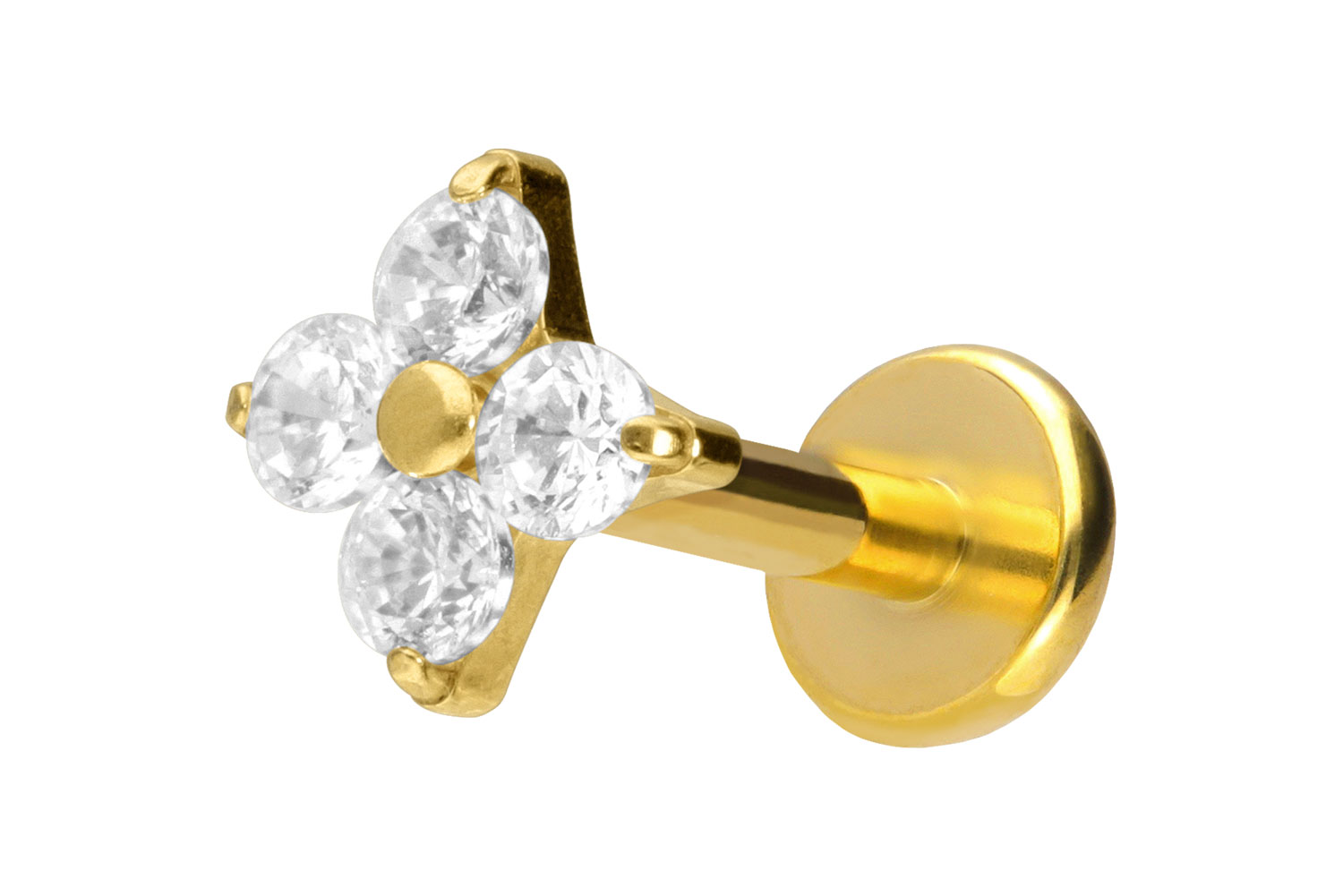 Titan Labret Piercing mit Push Fit KRISTALLBLUME